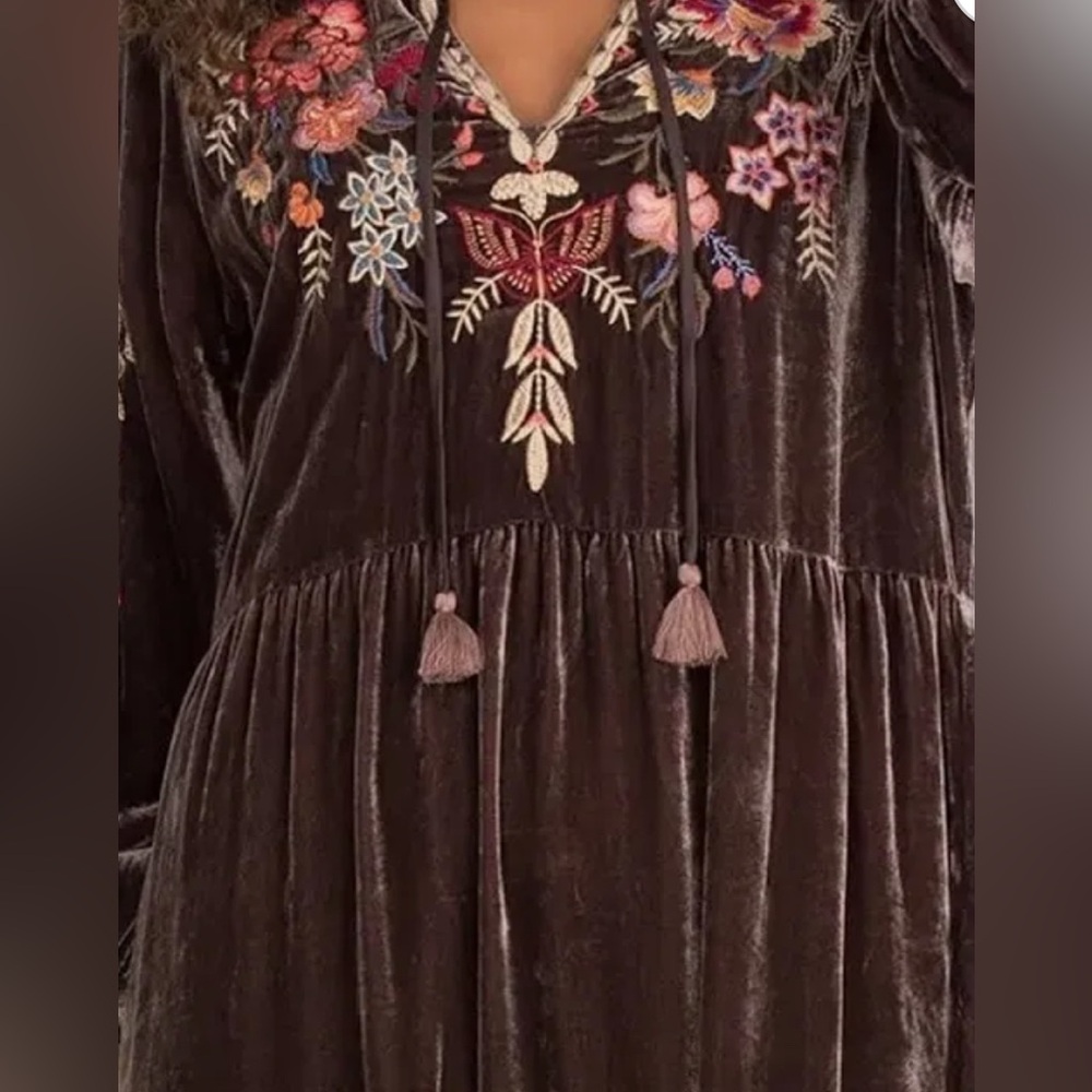 Johnny Was “Taline Velvet Midi Dress” in coffee bean brown. New with tags. - Picture 11 of 12